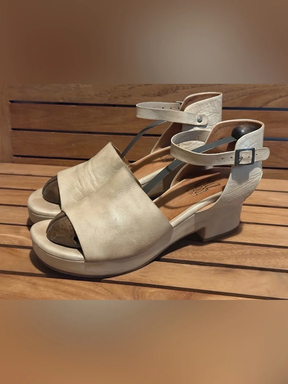 Miz Mooz Gia Cream Leather Ankle-Strap Block Heel Sandals